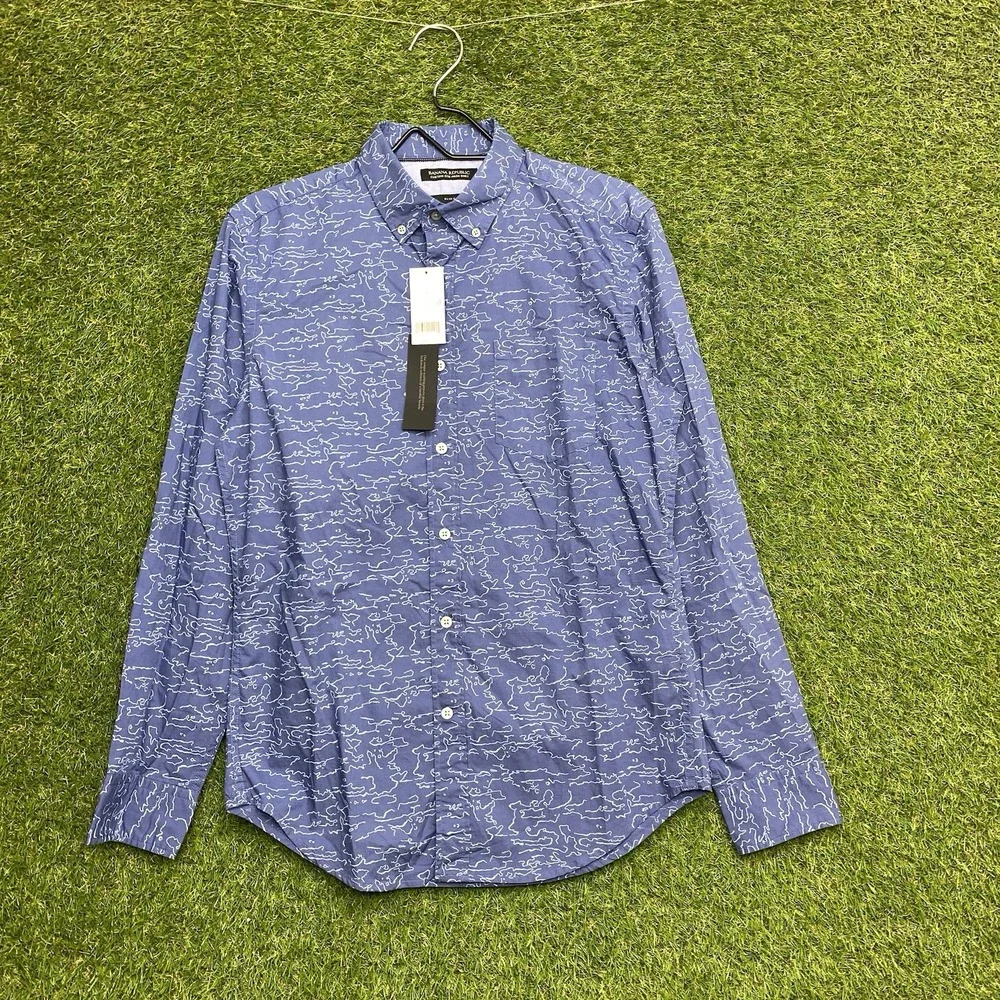 Banana Republic Button Up Mens Small Custom 078 Wash Shirt Blue Long Sleeve